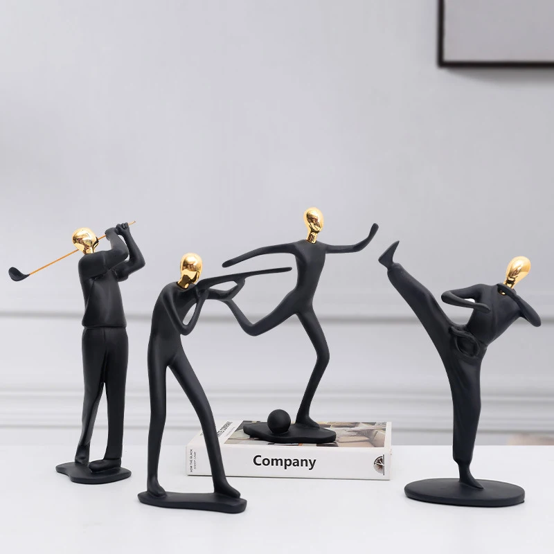 

Home Decoration Resin Sculpture Black Sports Figure Statue Room Decor Creative Desktop Crafts Figurine Living Room Ornament