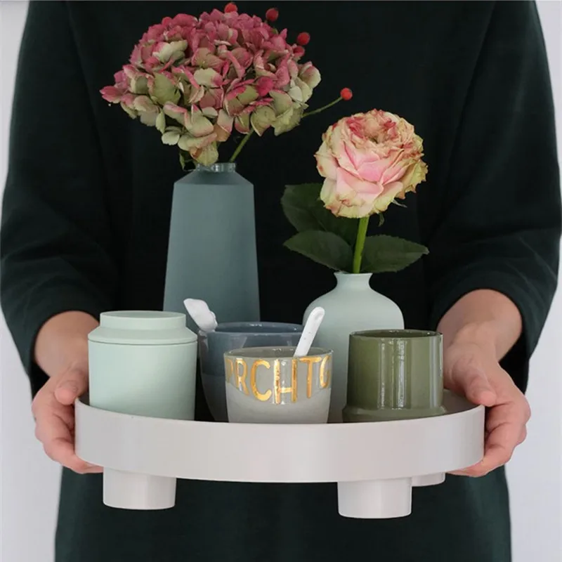 Cutelife Ins Nordic Plastic Round Storage Tray Tableware White Ring Decorative Jewelry Desktop Wedding Kitchen Serving | Дом и сад