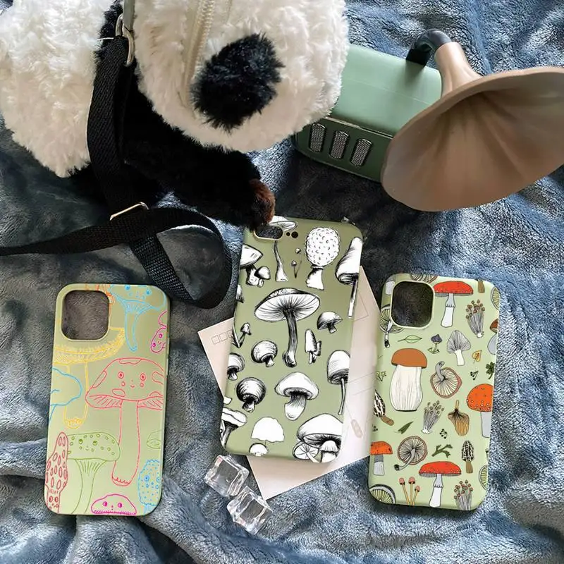 

Creative Minimalist Graffiti Line Mushroom Phone Case Candy Color for iPhone 6 7 8 11 12 s mini pro X XS XR MAX Plus