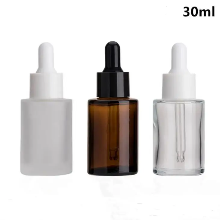

Флакон для сыворотки, 100 шт., 30 мл, с плоским плечом, матовое прозрачное стекло дюйма, с белой крышкой, 1 унция, янтарный прозрачный стеклянный флакон для сыворотки SN210