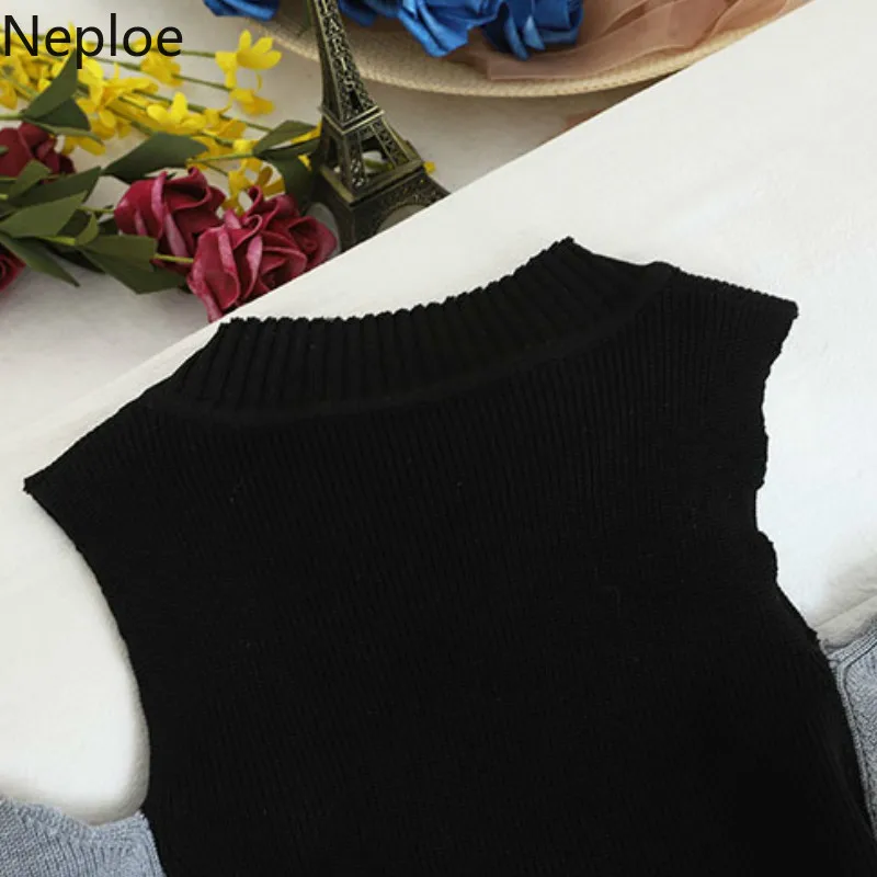Neploe Sexy Off Shoulder Knit Bottom Sweater Contrast Color Patch Slim Pull Femme Hiver O Neck Long Sleeve Winter Clothes 48262 Женская