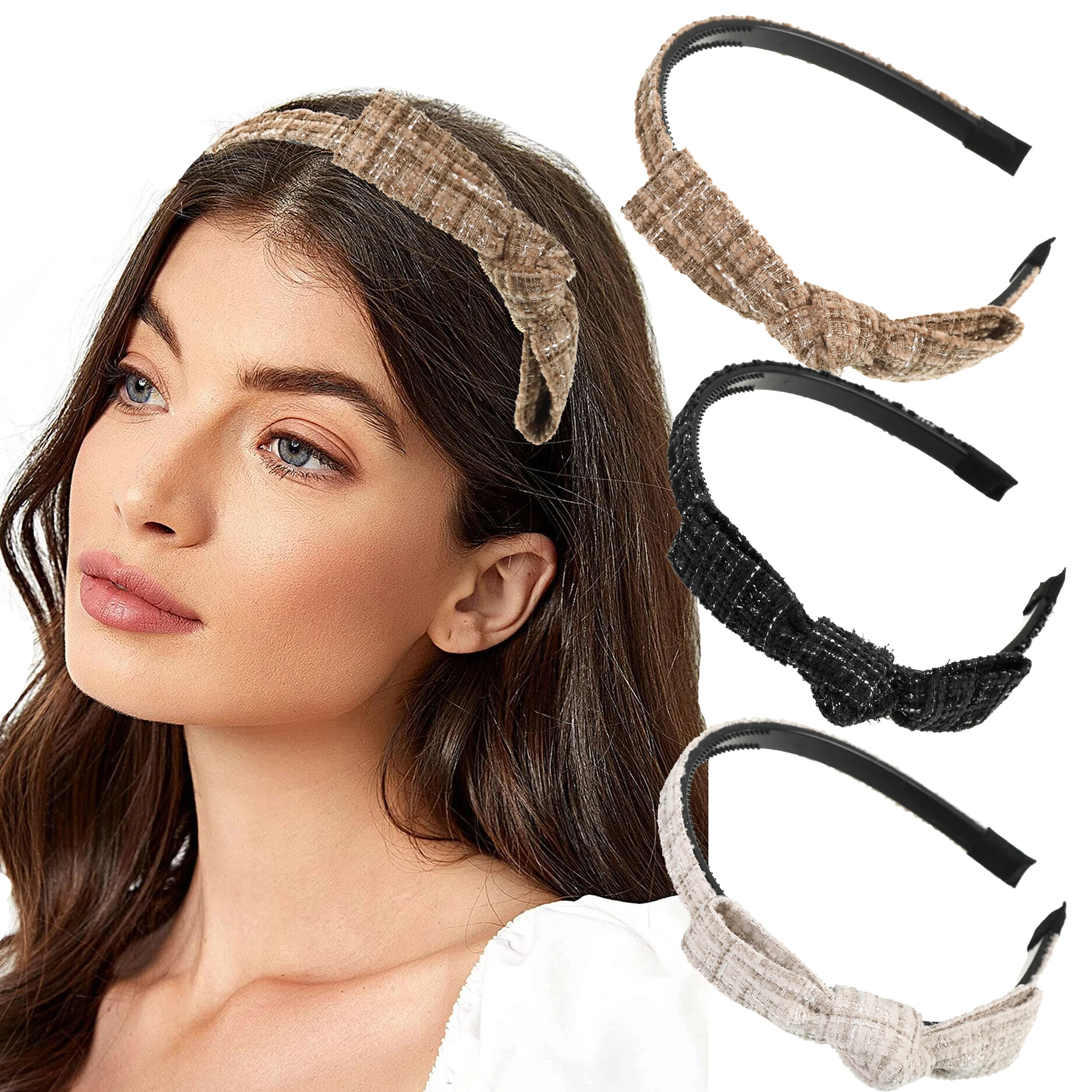 

AWAYTR Autumn and Winter Retro Plaid Fabric Bow Tie Headband Korean Style New Head Wrap Women's Hair Accessories Cute Scrunchies