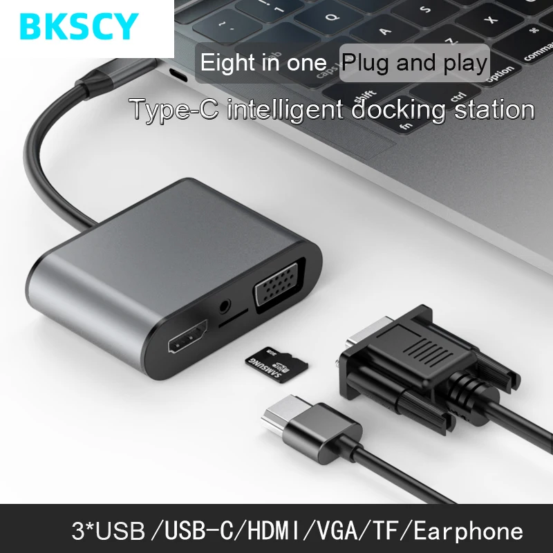 BKSCY USB C концентратор для HDMI VGA адаптер Thunderbolt 3 док станция с Type PD TF ридер слот 5 мм