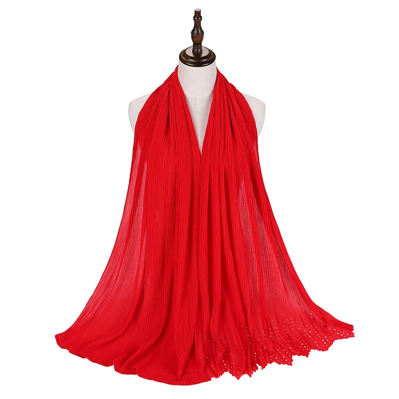 Женская мода шаль шифон раздавить лазерная резка хиджаб шарф простой цвет платок