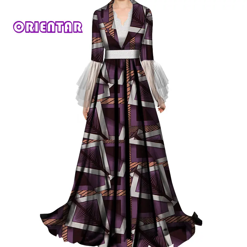 Elegant Lady African Evening Dresses for Women Bazin Riche Lace V-neck African Traditional Wedding Dress African Dress WY5322