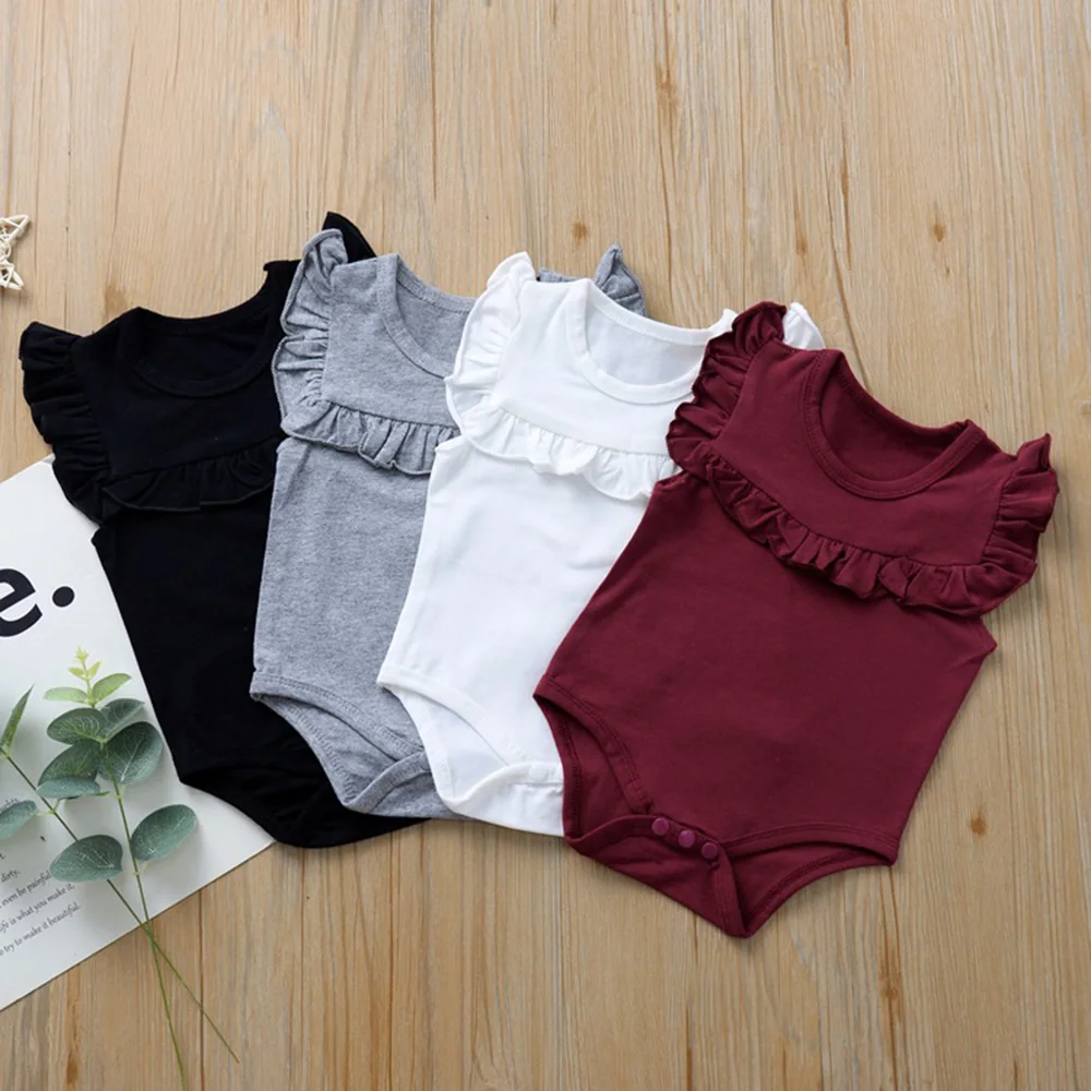 Модные летние детские ползунки с оборками для девочек повседневные хлопковые