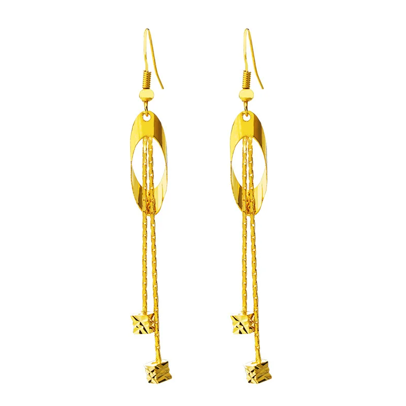 

New Fine 24K Gold Dangle Hanging Long Drop Earrings Tassel Earrings for Women Wedding Jewelry Brincos Bijoux indian jewelry
