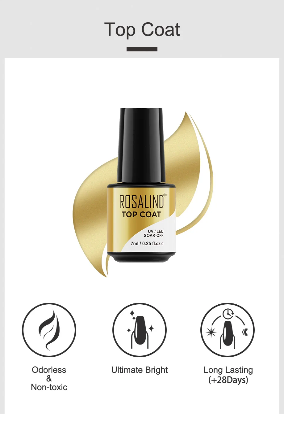 Топовое покрытие ROSALIND 7 мл Гель-лак для ногтей топы отмачиваемые дизайна