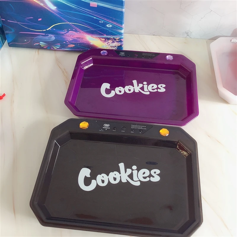 

2021 Cookies LED rolling weed tray voice control 7 colors prerolled joints for rolling paper weed Cigarette tobacco accessories