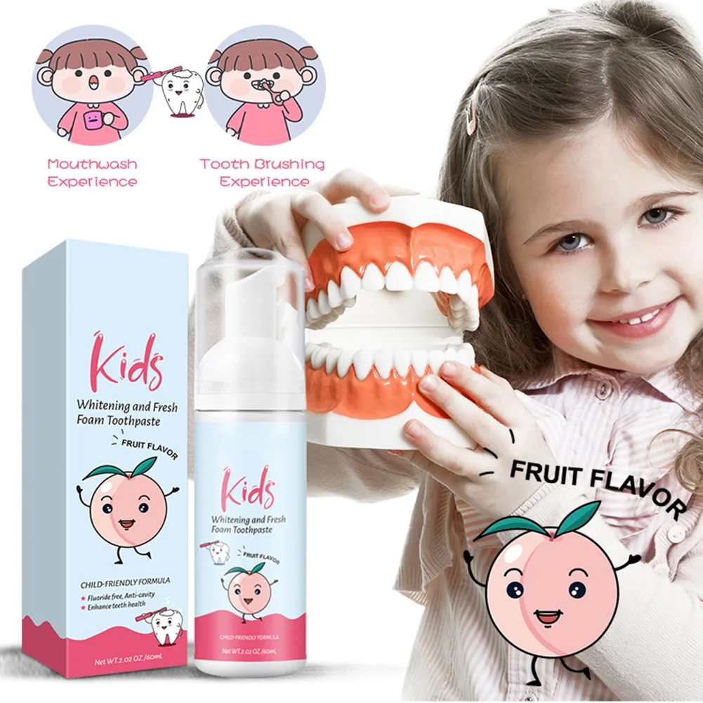 

Kids Toothpaste Foam Toothpaste Peach Flavor Teeth Stains Removal Whitening Mousse Reduce Bad Breath for Kids Children New Hot