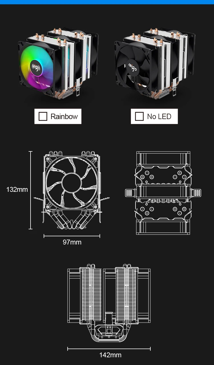 Aigo gale компьютер 4PIN PWM RGB CPU кулер вентилятор двойная башня 6 тепловых труб ПК