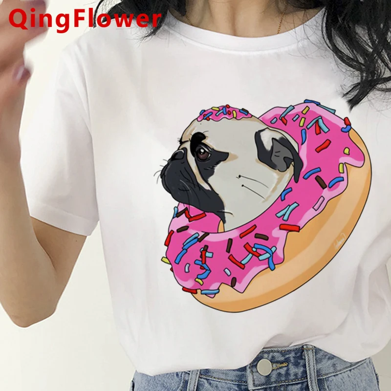 

Kawaii Мопс Топ футболки для девочек летний топ в винтажном стиле, белая футболка 2021 футболка пара одежда размера плюс