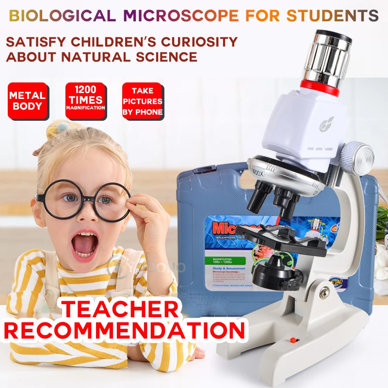 1200X Microscope Kit Lab LED Home School Science Educational Toy Gift Refined Biological Microscope For Kids Child