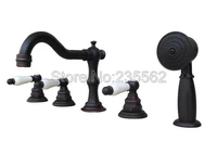 black oil rubbed bronze 5 hole deck mount bathroom roman tub faucet with hand shower set ltf063