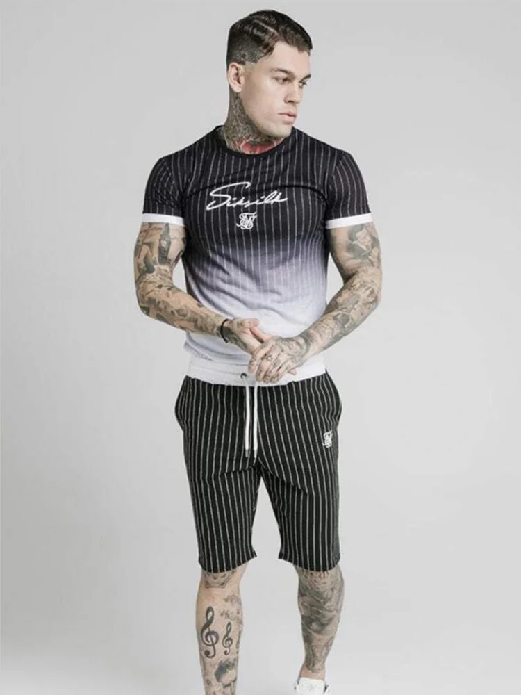 Мужская шелковая Летняя Повседневная футболка Sik 2021 модная полосатая брендовая