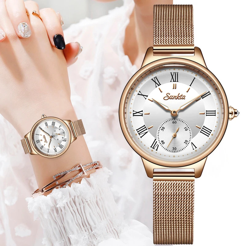 

New SUNKTA Women Watch Top Luxury Brand Beautiful Design Quartz Lady Watches Simple Waterproof Wristwatch Female Reloj Mujer+Box