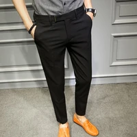 korean slim fit men trousers suit pant black navy solid business casual office trouser pantaloni tuta uomo stretch suit trousers