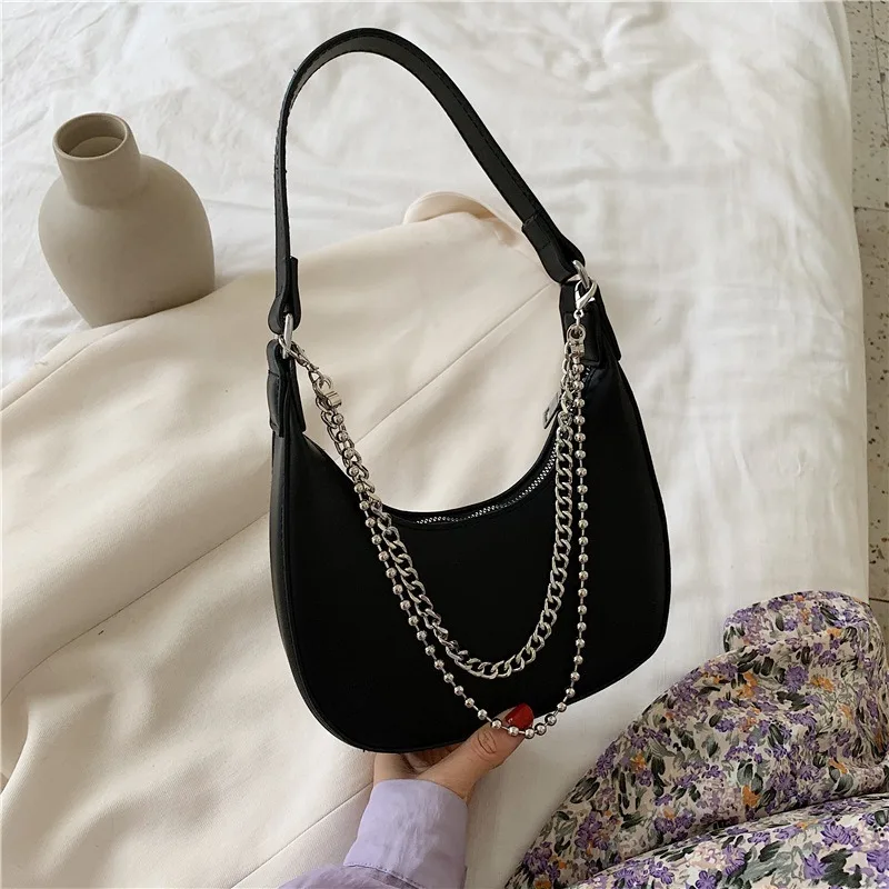 

Cow Pattern Small PU Leather Shoulder Bags For Women 2020 New Fashion Chain Design Half Moon Armpit Bags Female Trend Handbags