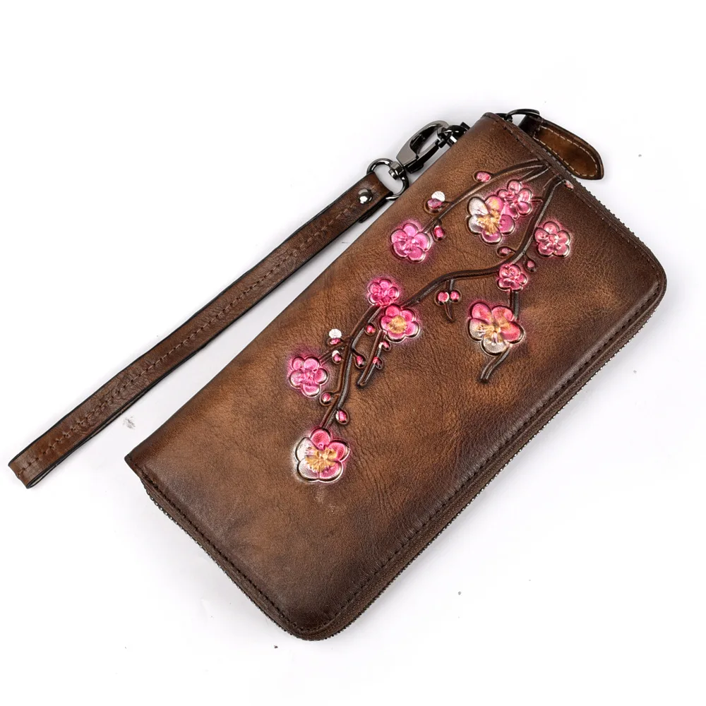 

Vintage Women Wallet 2021 New Luxury Retro Cash Purse Female Genuine Leather Zipper Clutch For Women Card Holder Ladies