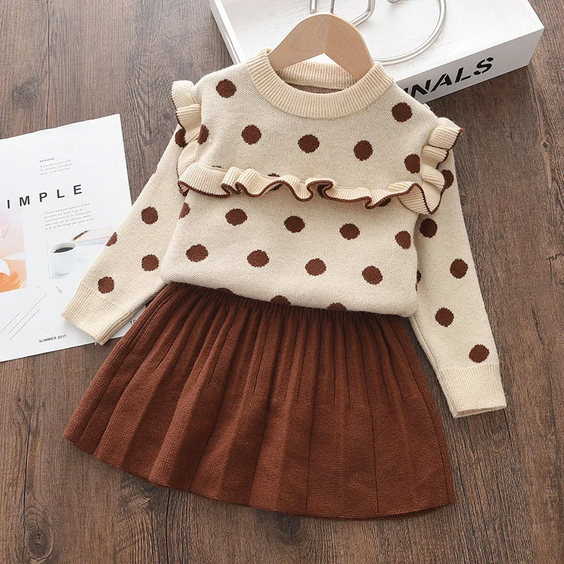 

Girls Winter Clothes Set Long Sleeve Sweater Shirt Skirt 2 Pcs Clothing Suit Bow Baby Outfits for Kids Girls Clothes Christmas