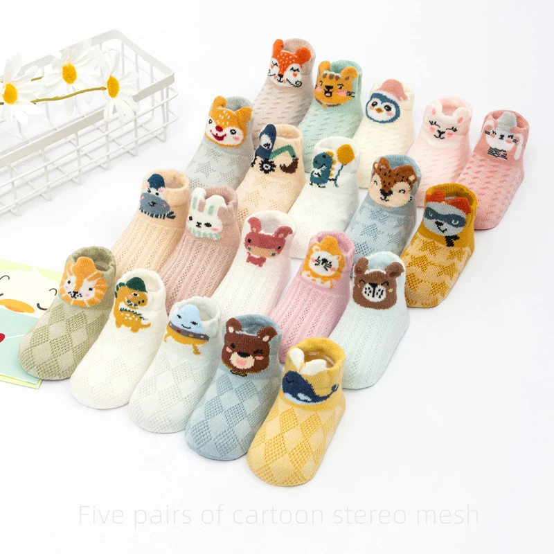 

5pairs/lot Baby Cartoon Animals Sock Baby Boy Shoes Socks For Spring Summer Outdoor Breathable Cotton Sock for 0-3Y Kid Gift