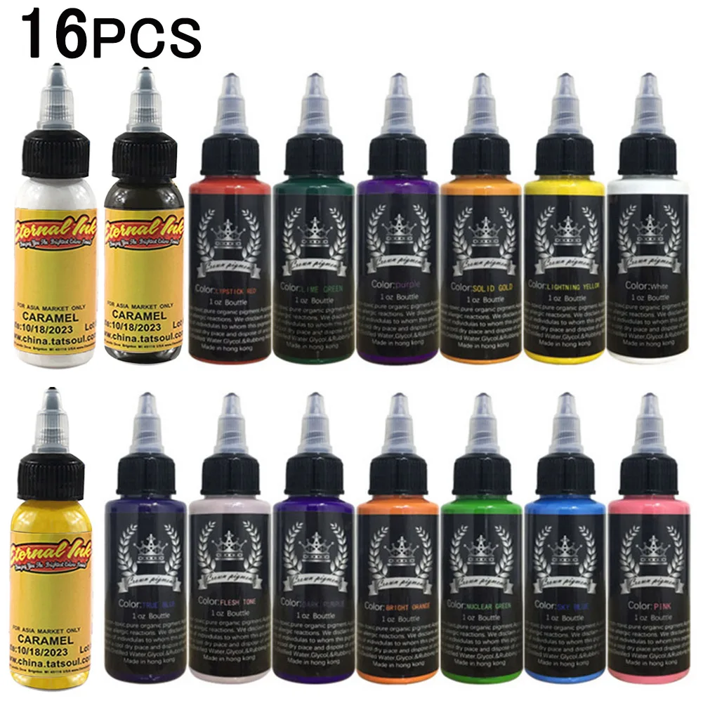 

New 16pcs Colors Eternal Tattoo Ink Set Pigment Bottle Permanent Makeup Art 30ml /bottle for eyebrow eyeliner lip body makeup