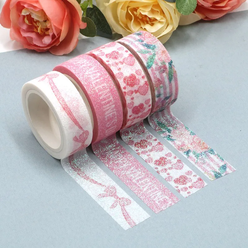 

NEW Decor Cute Valentine Washi Tape Pink Hearts Bow Flowers DIY Planner Japanese Paper Masking Tapes Set School Office Supplies
