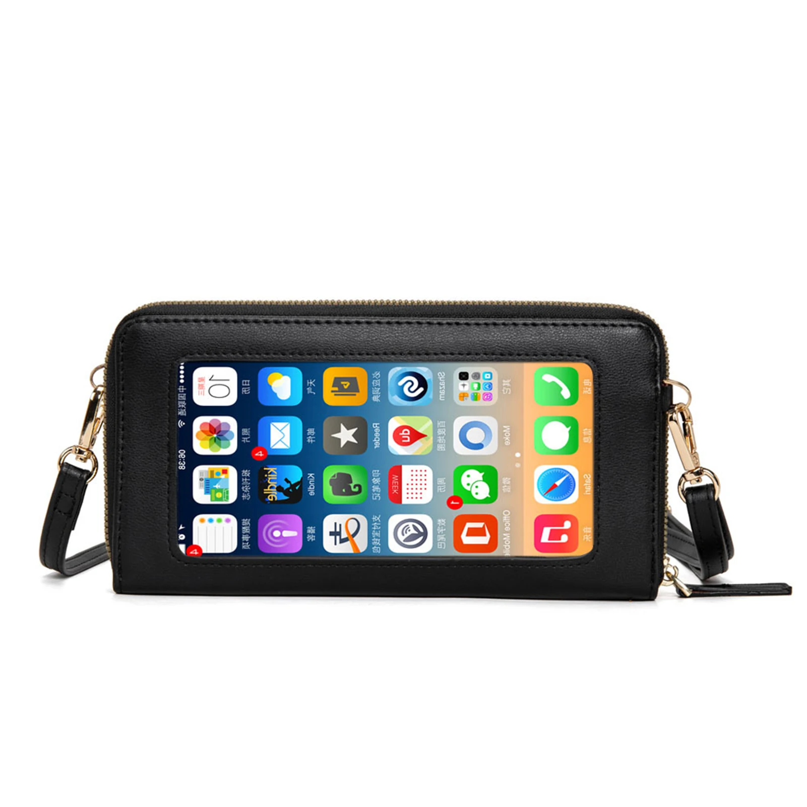 

Multi-Compartment Cellphone Purse With Clear Window RFID Blocking Slim Wallet Leather Money Clip Credit Card ID Holder X