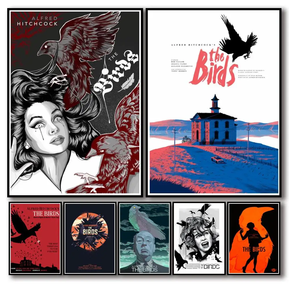 

25 Designs Hitchcock Movie The Birds Whitepaper Poster Artwork Homedecal Fancy Wall Sticker for Coffee House Bar