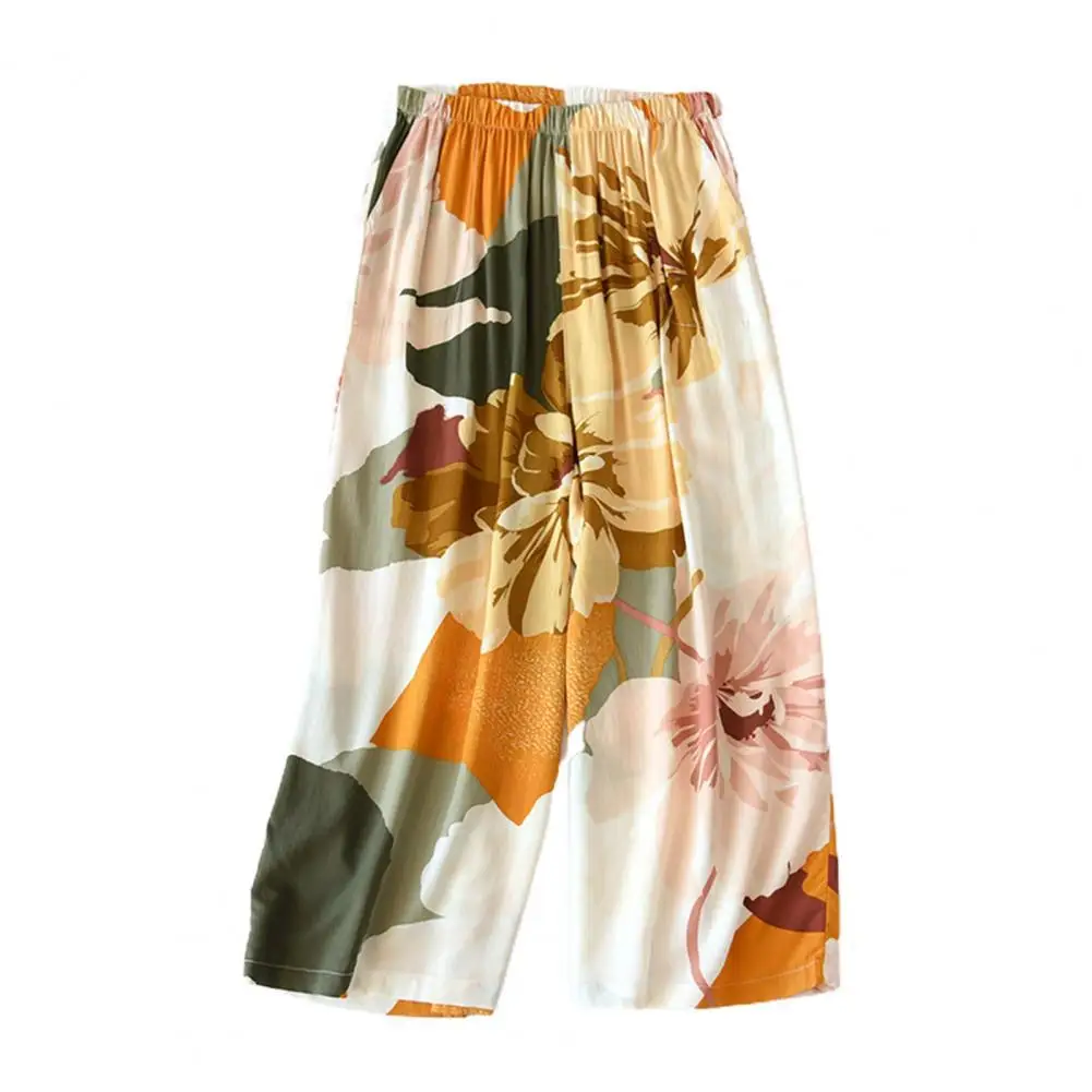 

Женские брюки, модные домашние брюки с цветочным принтом, прямые брюки с высокой талией, повседневные свободные укороченные брюки, уличная одежда