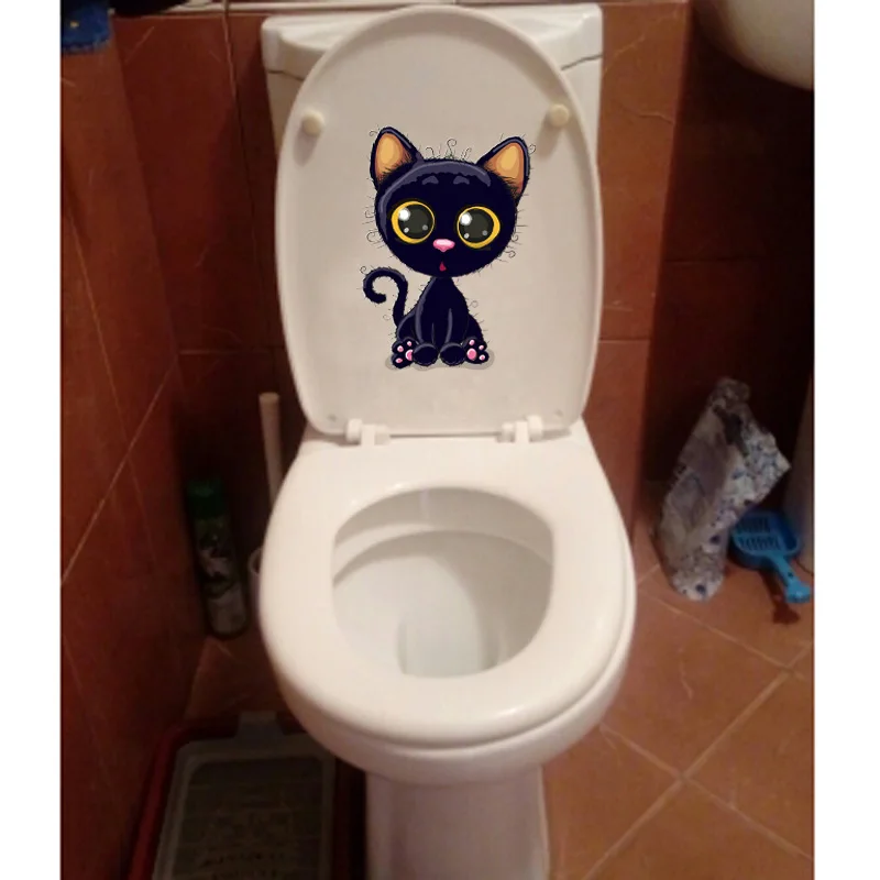 

16.8*22.3CM Cartoon Cat Home Bathroom Decor Wall Decal Funny Toilet Sticker T1-0158