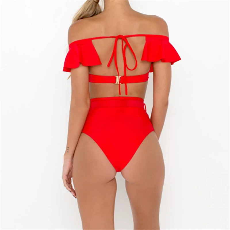 Женский купальник с открытыми плечами Lotus однотонный на косточках завышенной