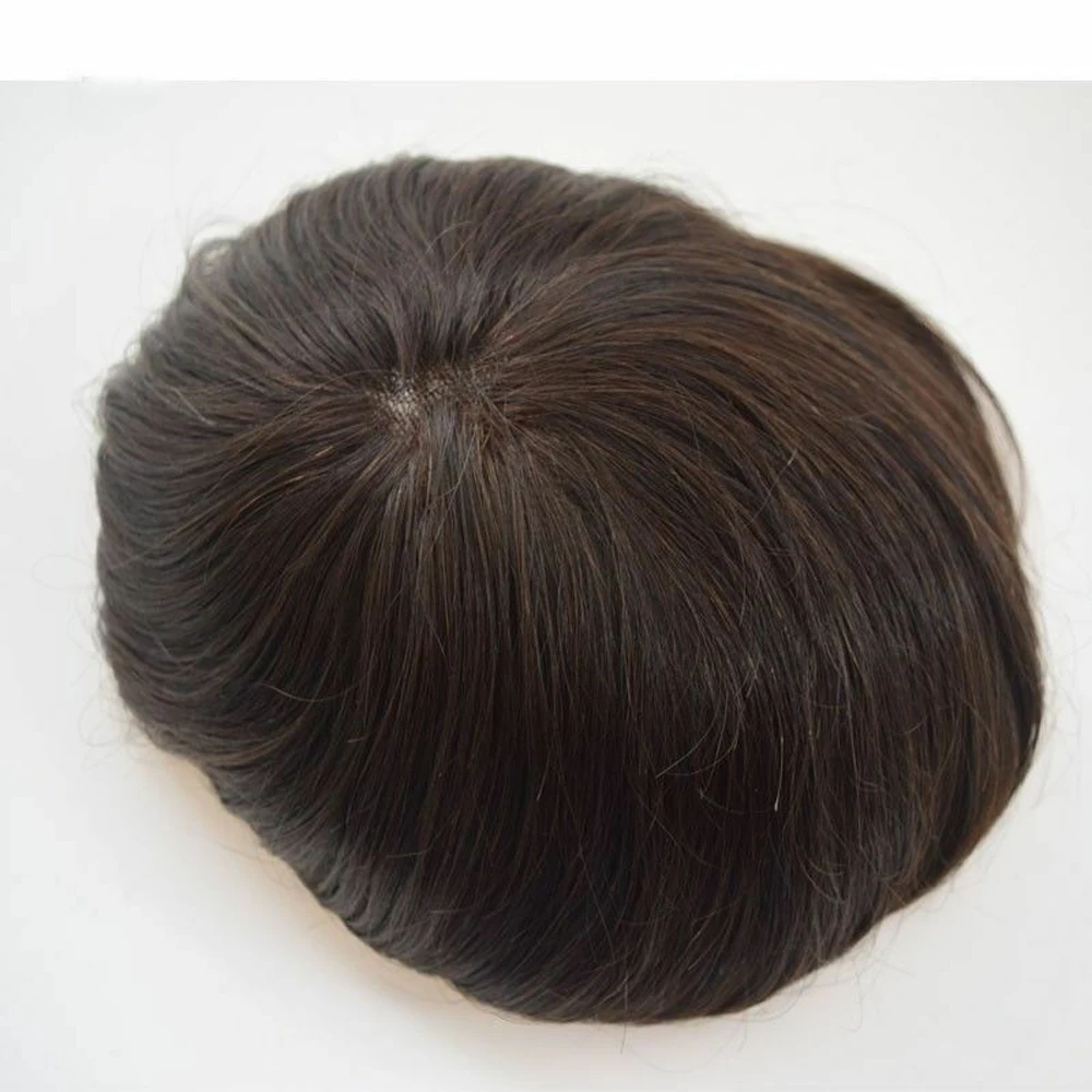 BYMC Thin Men's Toupee Swiss Lace and PU Hair Replacement Systems Handmade Wig Natural Remy 6 Inch European Human For Men | Шиньоны и