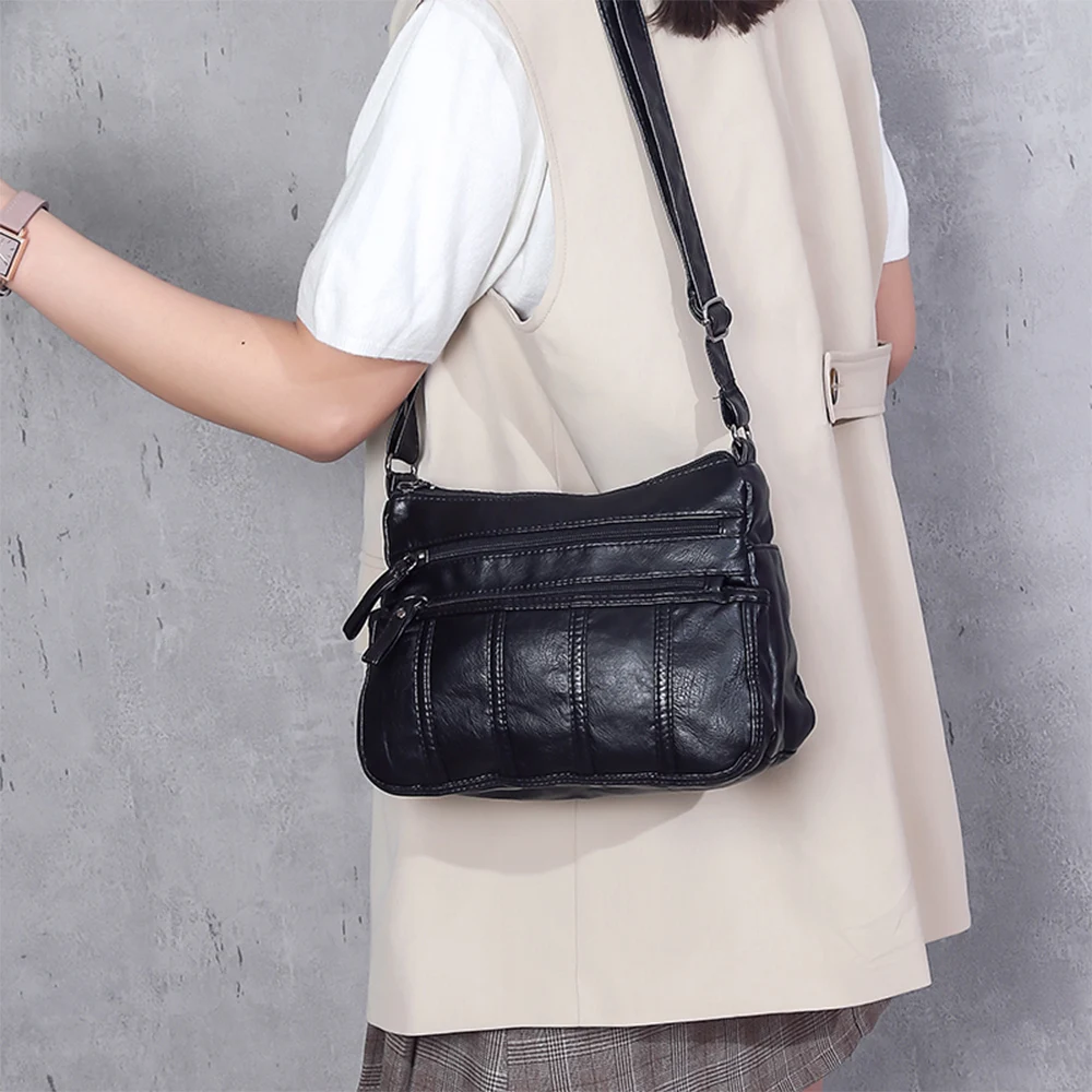 Женская сумка через плечо из мягкой искусственной кожи повседневная черная