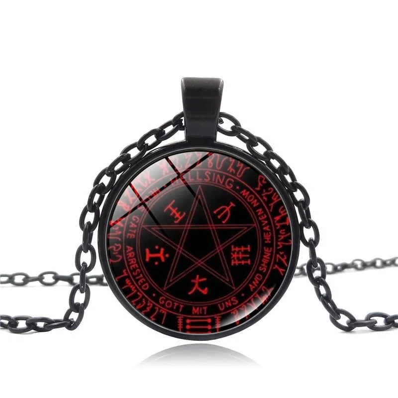 Hellsing Alucard Pentagram Necklace Glass Cabochon Jewelry Statement Pendant Necklaces Wholesale | Украшения и аксессуары