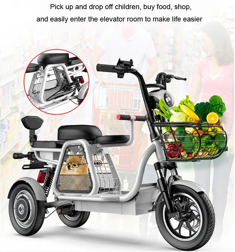 2020 Three Whees Electric Scooters Adults Electric Bicycles 12 Inch Tricycle 500W 48V Portable Electric Scooter Bike With Seat