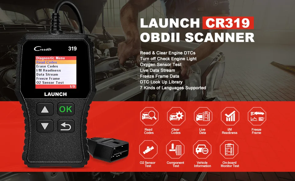 Launch Creader 319 OBD2 сканер Код ошибки автомобиля считыватель автомобильный полный OBDII сканер Авто диагностический инструмент PK Creader 3001