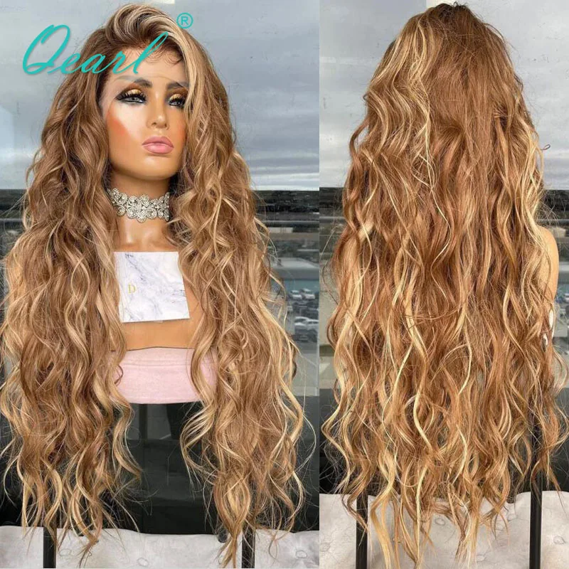 

Caramel Golden Blonde Lace Front Wig for Women 13x4/13x6 613 Highlights Colored Frontal Wigs Curly Remy Hair 150% 180% Qearl