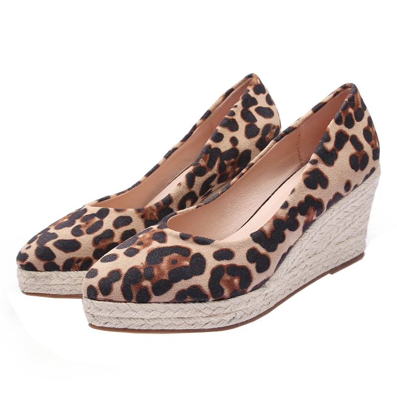 

Women Single Shoes Spring 2020 New Leopard Grass Plait High Heel Thick Bottom Waterproof Platform Shallow Pointed Toe Lady Shoes