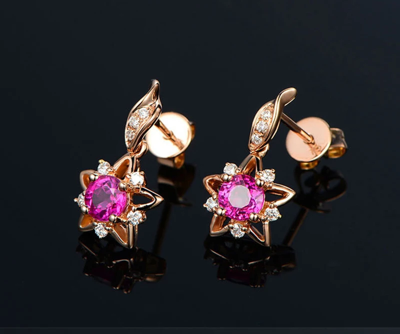 Изысканные новые серьги с Рубиновой звездой, 18K Золотые Серьги с драгоценными камнями