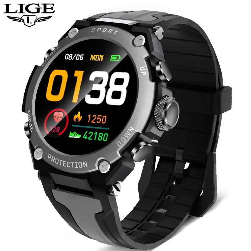 Best Price LIGE Smart Watch Men Heart Rate Blood Pressure Monitoring IP68 Waterproof Music Smartwatch Outdoor Sport Watch for Xiaomi Huawei