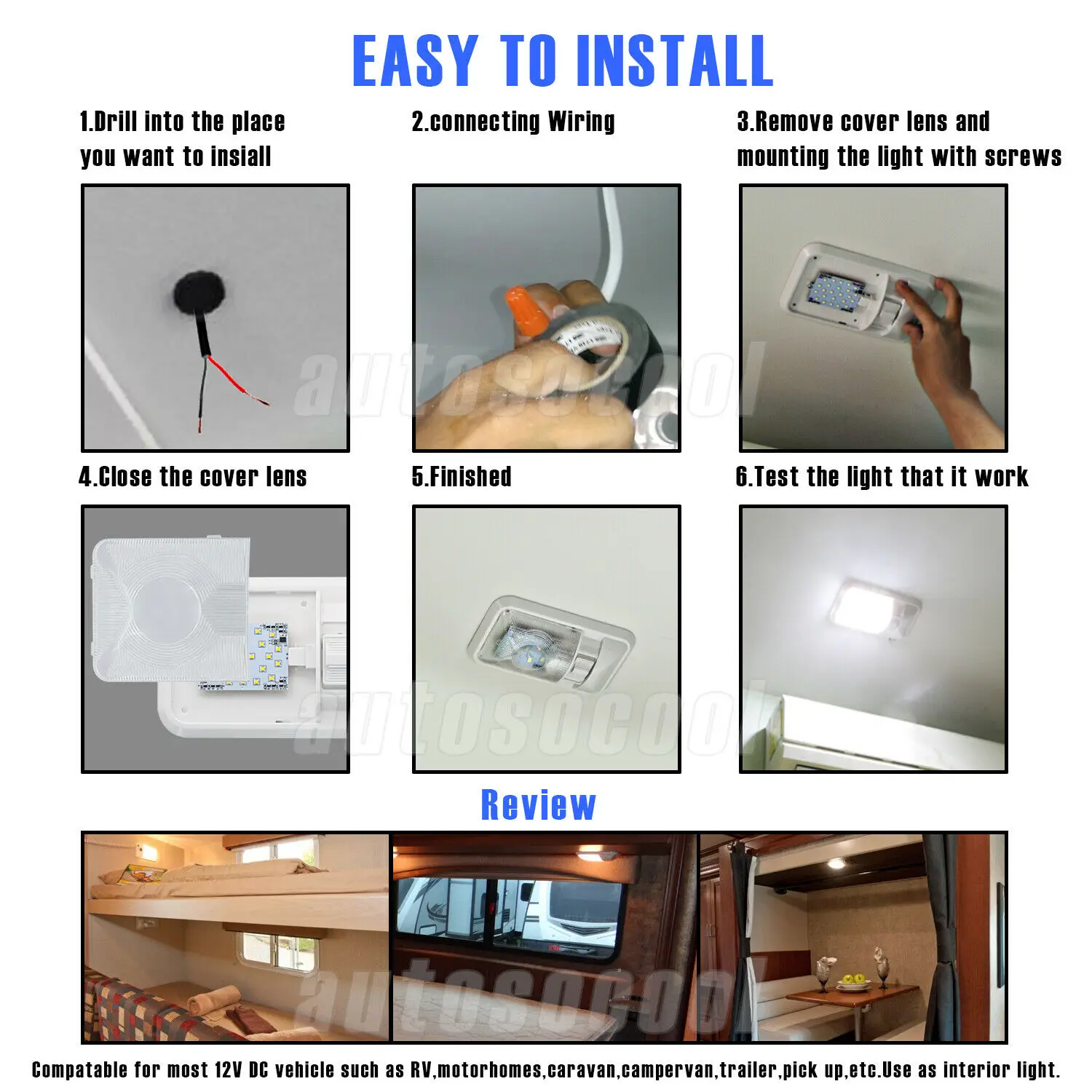 2 X RV нейтральный белый светодиодный 12 в один купол светильник потолочный