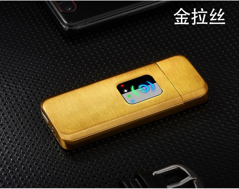 Светодиодный сенсорный Электронный USB Зажигалка металлическая перезаряжаемая Зажигалка Ветрозащитная электрическая зажигалка для курения гаджеты для мужчин