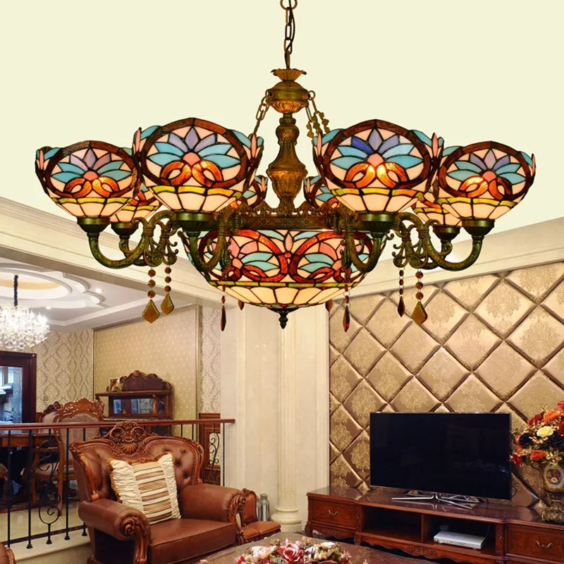

European-Style Retro Creative Tiffany Colored Glass Lovely Baroque Bar Club Crystal Lamp