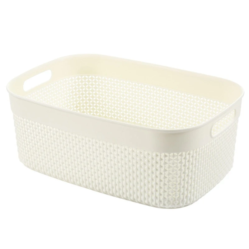 

B2RF Household Rectangular Mesh Basket with Double Handle Knit Storage Organizer Open Bin Shelf Desktop Storage Box for Kitchen