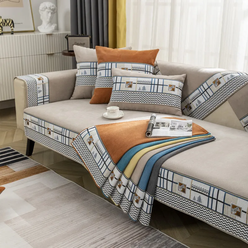 

Chenille Stripe Sofa Cover 1 2 3 Seater Non-slip Couch Slipcover Armrest Towel Furniture Protector Sofa Cushion for Living Room