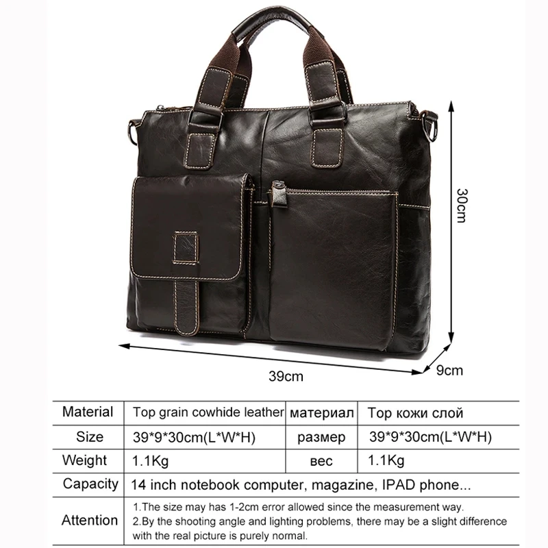 Work Business Office Men Shoulder Cow Genuine Leather Hand Bag Laptop Handbag For Documents A4 Briefcase Male Black Hit Bolsas