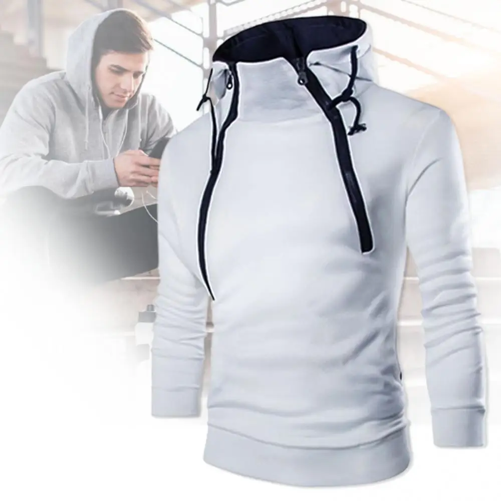 

Autumn Winter New Fashion Men Hoodies Stylish Double Zipper Long Sleeve Color Block Coat Hoodie Sweatshirt for Daily Wear