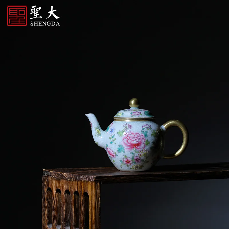 

big ceramic kung fu tea colored enamel reactor white grass fold branch flowers fuels the teapot jingdezhen tea by hand