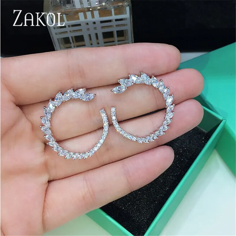 ZAKOL Маркиза Кристалл циркония окруженный трендовые серьги гвоздики девушка